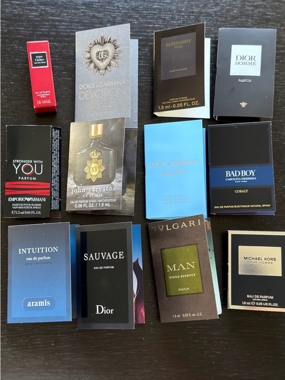 Set Sample x12 dior kors dolce sauvage cartier burberry bvlgari aramis varvatos